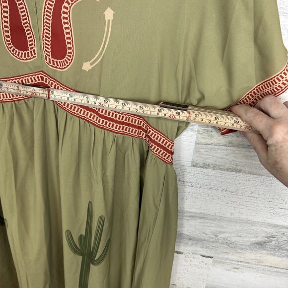 Lucky & Blessed Women's Sage Green Cactus Sunset Print Maxi Dress Size Small - Picture 7 of 12